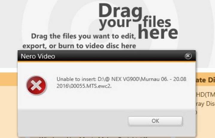 How to address Nero Video can t import files error