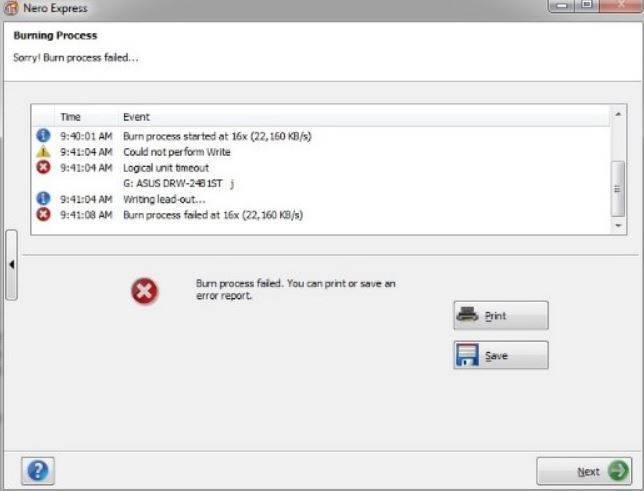 nero startsmart essentials out of memory error message