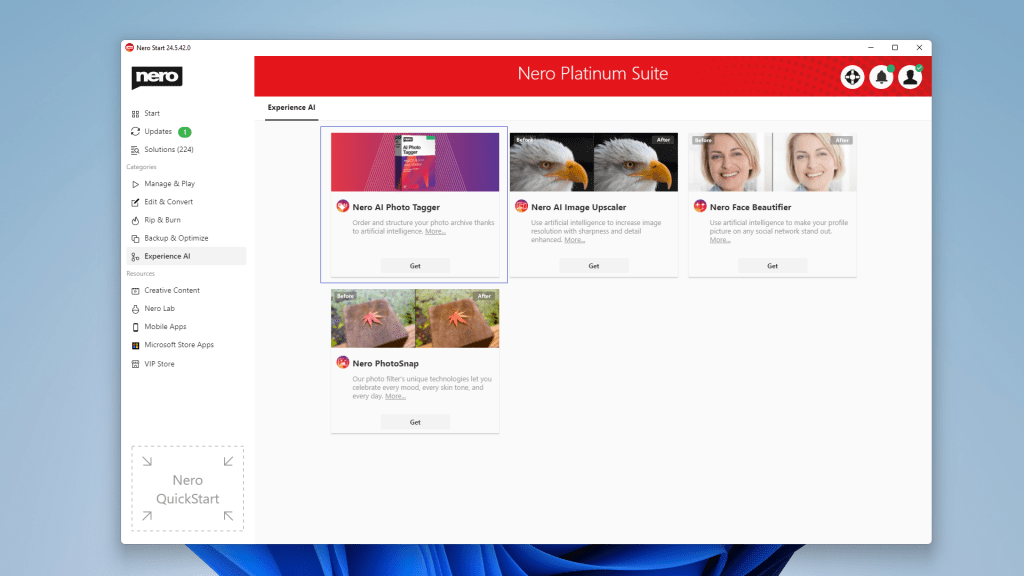 Changed Nero AI Photo Tagger app category to 'Experience AI'.