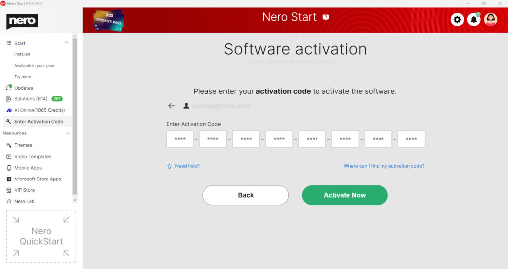 enter activation code view