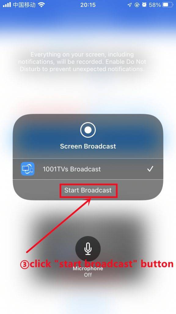 After the device is successfully connected, the 1001 TVs mobile phone starts to cast the screen button