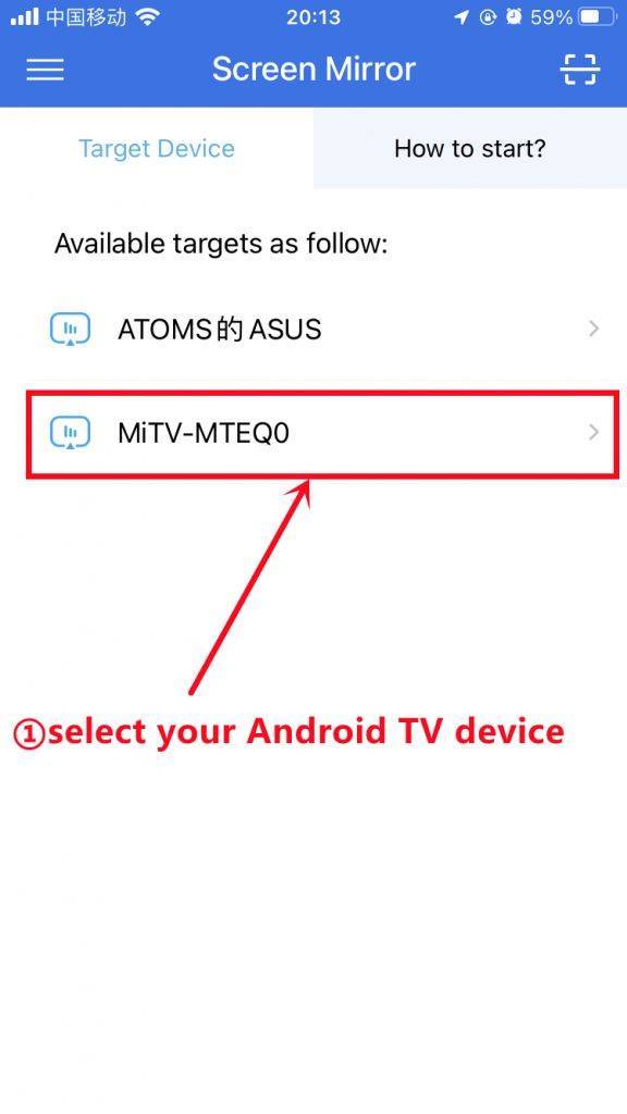 In the Target Device of 1001 TVs, you can see all the mirroring devices you can choose, find the Android TV device, click it, and then you can enjoy the big screen.