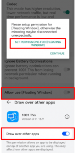 allow the permission of the “Floating Window” option