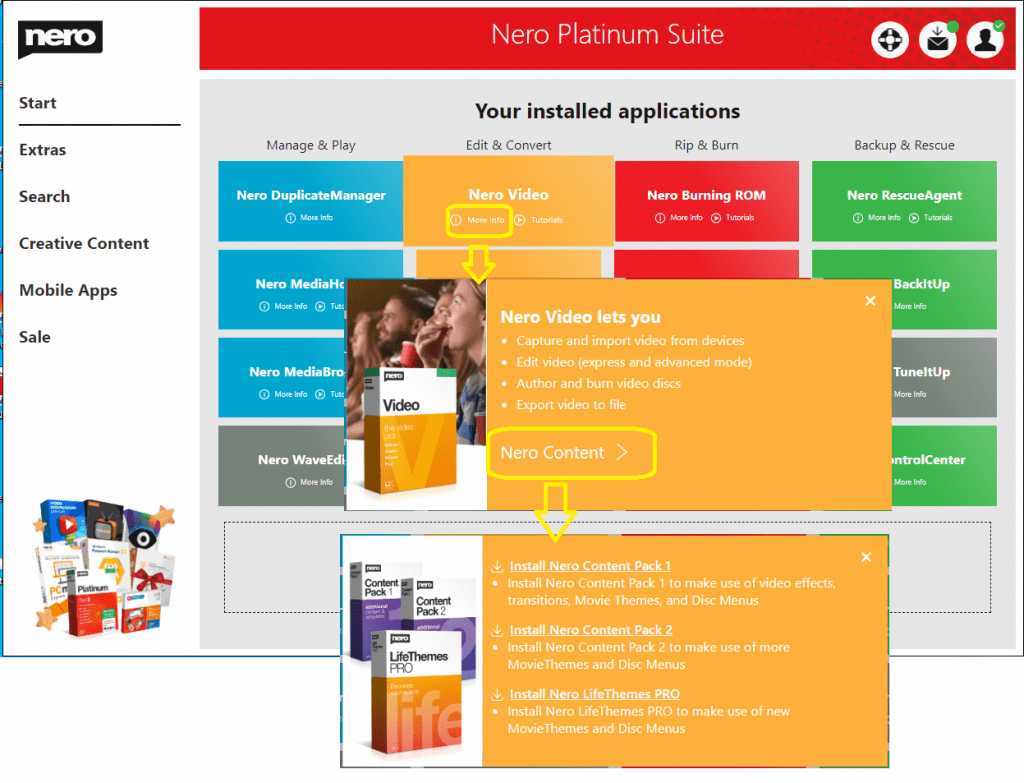 How to install Nero Content in Nero Start