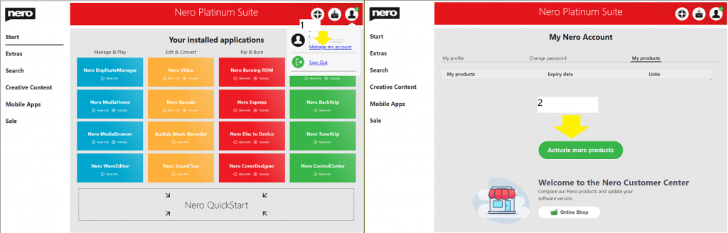 Active more products in Nero Start