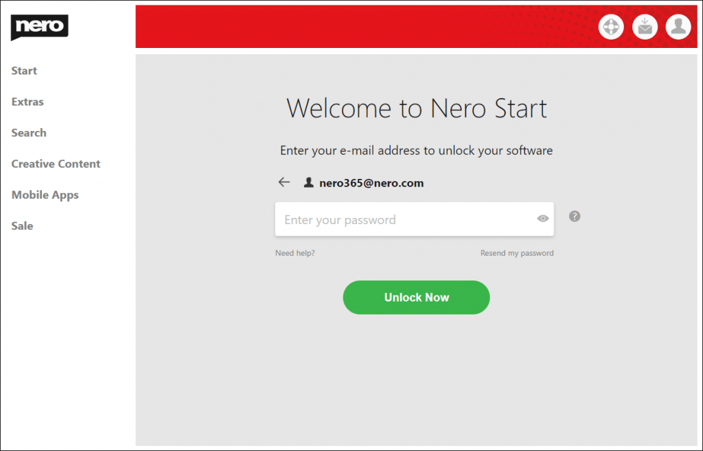 the login view, how to unlock Nero with the 8-bit code
