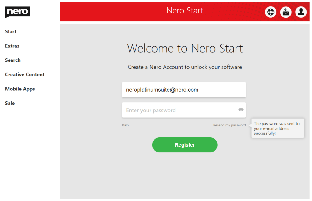 How to find my password back, from Nero Start