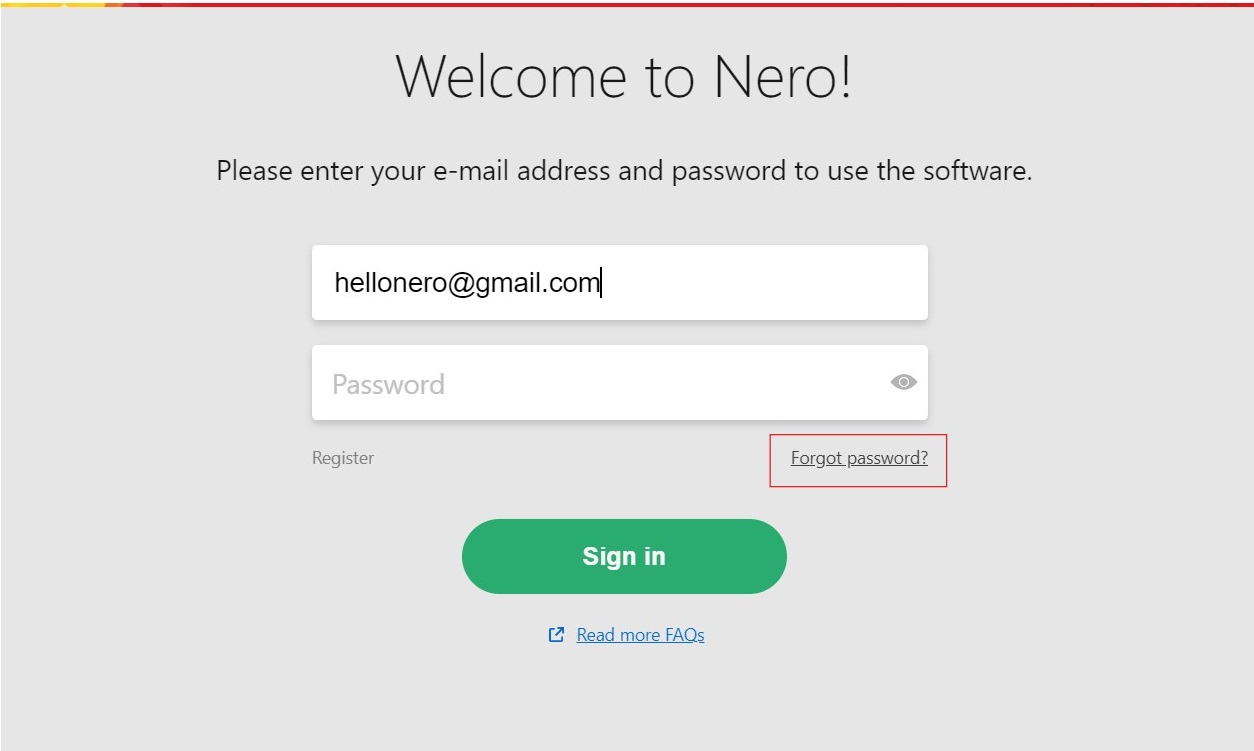 Nero Start forgot password