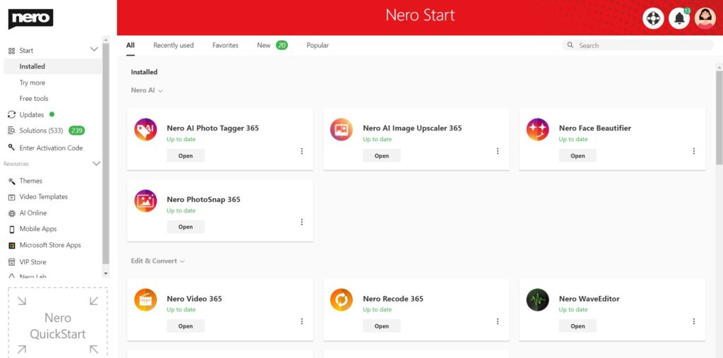 Nero Start always list latest version on top