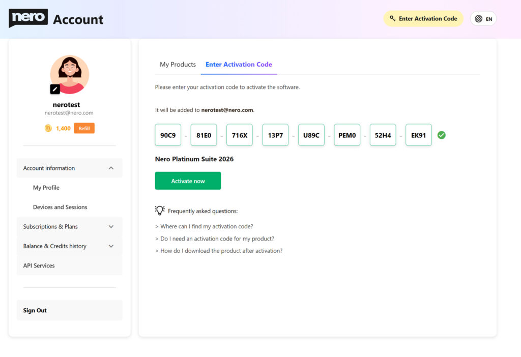 online product activation