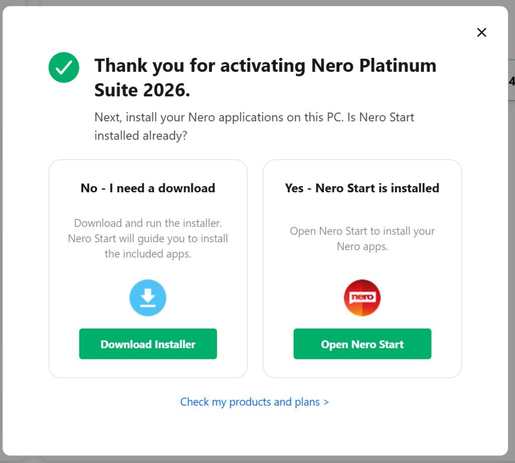 product activated - Nero Start installed or not