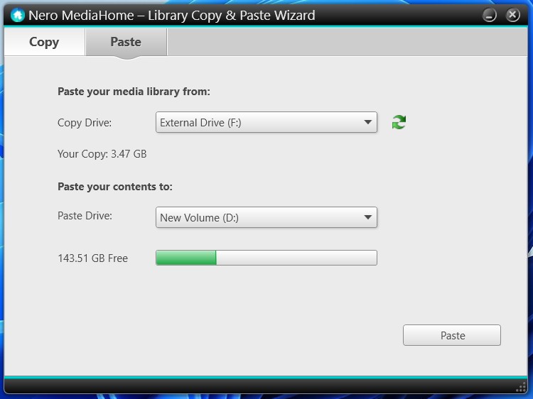 Nero MediaHome: paste library to new PC