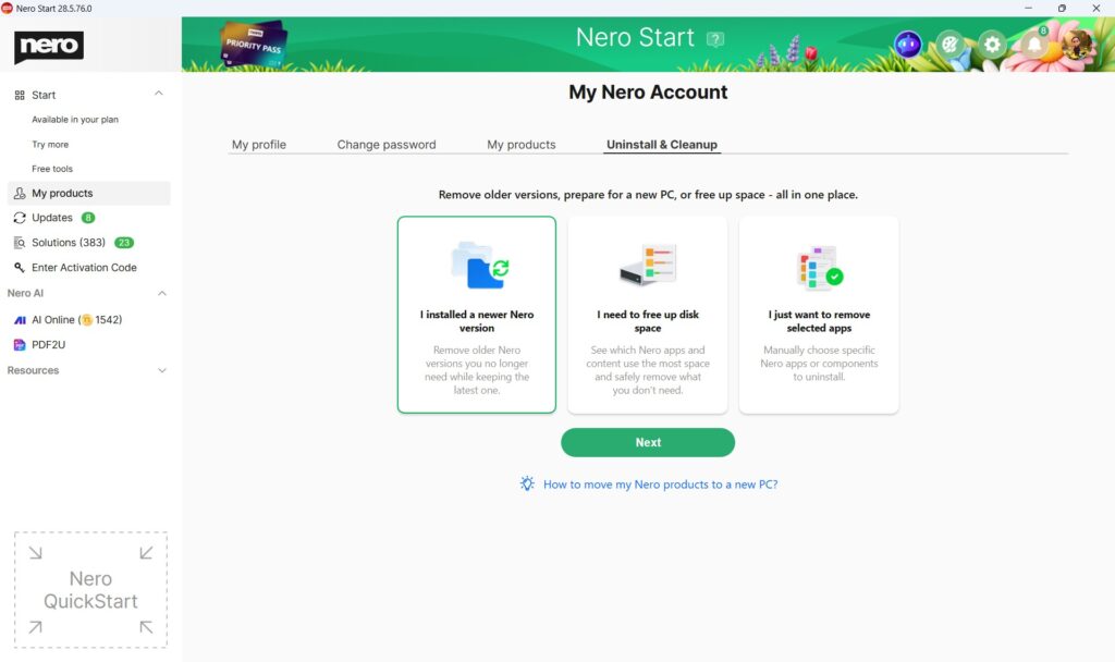 Nero Start: Uninstall & Cleanup Center